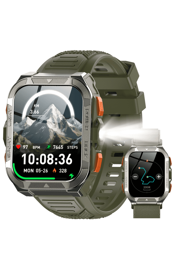 Smart Watch Fits for Android and iPhone, IP68 Waterproof Smartwatch for Men With GPS/Compass,GPT Voice Assistant,Bluetooth (Answer/Make Call),100+ Sport Mode,1.91-inch Fitness Tracker, Green