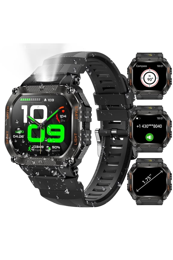 Smart Watch Compass LED Flashlight Bluetooth Call(Answer/Make Call) IP68 Waterproof Fitness Tracker,Smartwatch for Android Ios Women Fitness Watch