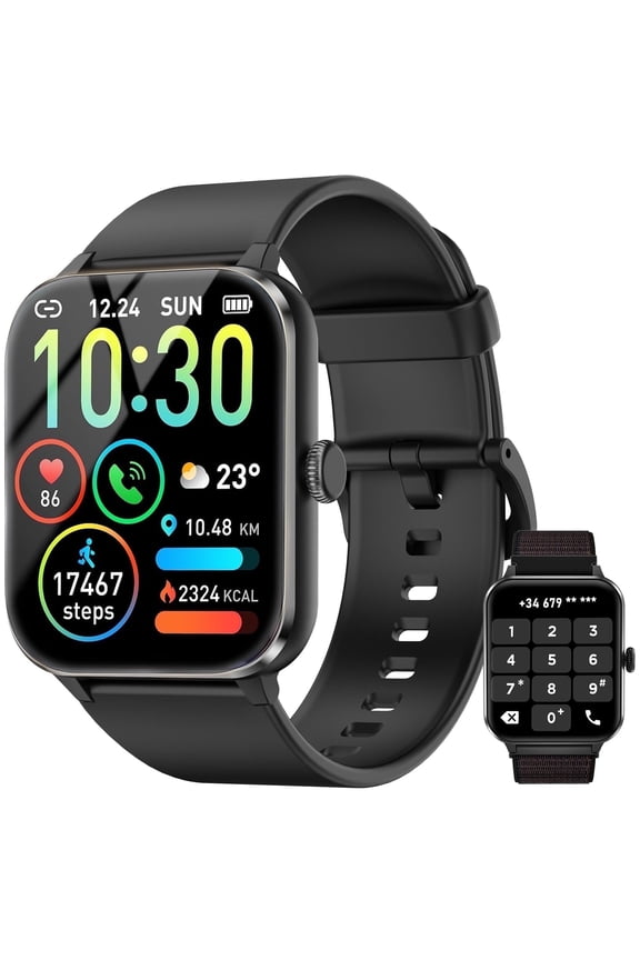 Smart Watch Fits for Android and iPhone, IP68 Waterproof Smartwatch for Women Men 100+ Sports Modes 1.85-inch Fitness Tracker, Smart Watch with Bluetooth Call(Answer/Make Calls), Black