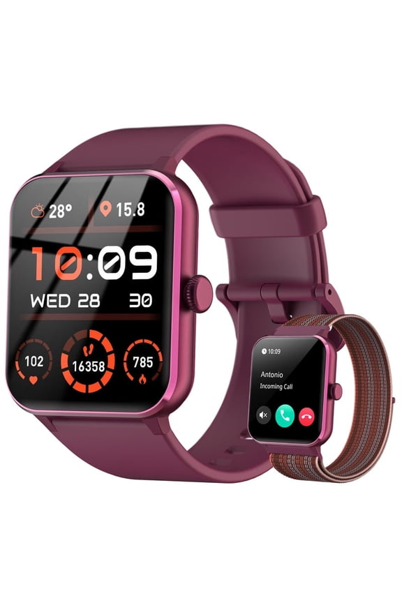 Smart Watch Fits for Android IOS,IP68 Waterproof Smartwatch for Women Men 100+ Sports Modes 1.85-inch Fitness Tracker, Smart Watch with Bluetooth Call(Answer/Make Calls), for Gift Wine Red
