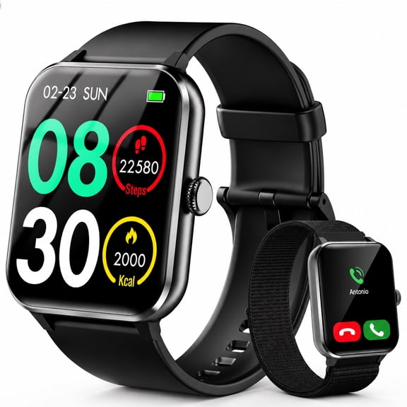 IOWODO Smart Watch for Men Women, with Bluetooth Calling, AI Voice Assistant, 100  Sports Modes, 1.85'' Fitness Tracker for Android and iPhone (Black)