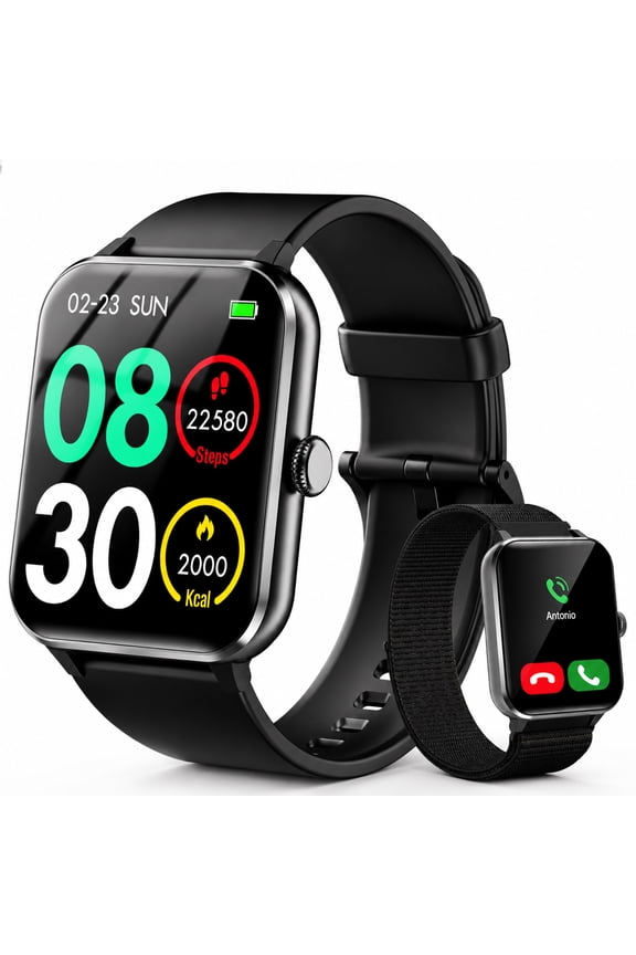 Smart Watch for Men Women, with Bluetooth Calling, AI Voice Assistant, 100+ Sports Modes, 1.85'' Fitness Tracker for Android and iPhone (Black)