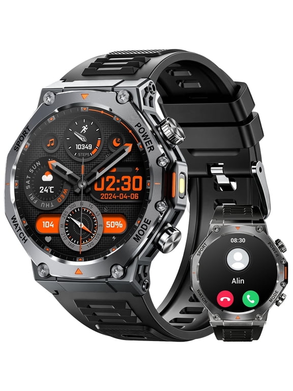 Smart Watch Fits for Android and iPhone, 1.43" HD Military Smart Watch, Fitness Tracker, Smart Watch for Men with 100 + Sports Modes, Bluetooth Call/Answer, IP67 Waterproof Smartwatch, Gifts for Dad