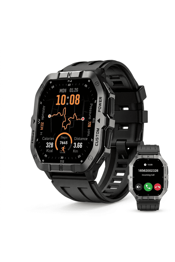 Smart Watch Fits for Android and iPhone, Rugged Smartwatch, Fitness Tracker,Smart Watch for Women Men, 100 + Sports Mode, Bluetooth Call/Answer, IP68 Waterproof Watch, Gifts