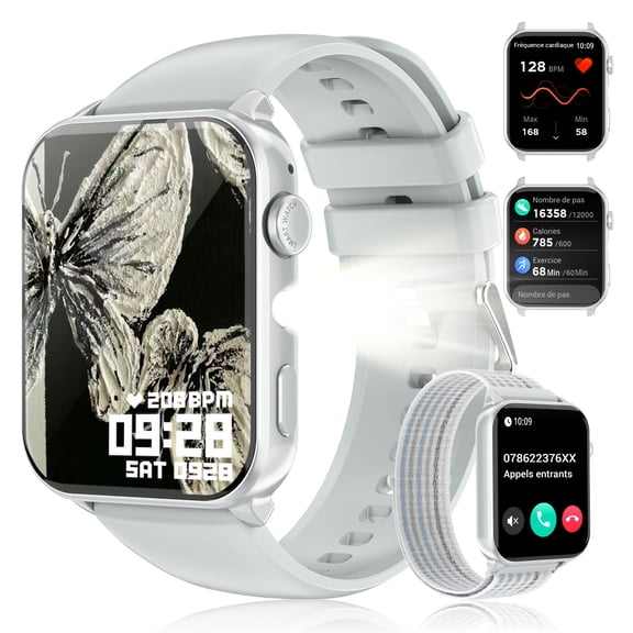 Smart Watch Fits for Android and iPhone Samsung,1.91'' Smartwatch for Men Women,100+ Sports Modes Fitness Tracker with Answer Make Calls/Message Reminder, IP68 Waterproof,Silver