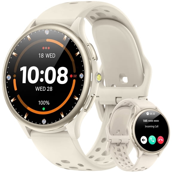 Smart Watch for Women, 1.32-inch Round TFT Display, Bluetooth Calling, IP68 Waterproof Fitness Smartwatch, 120  Sports Modes, Compatible with Android & iPhone (Off‑white)