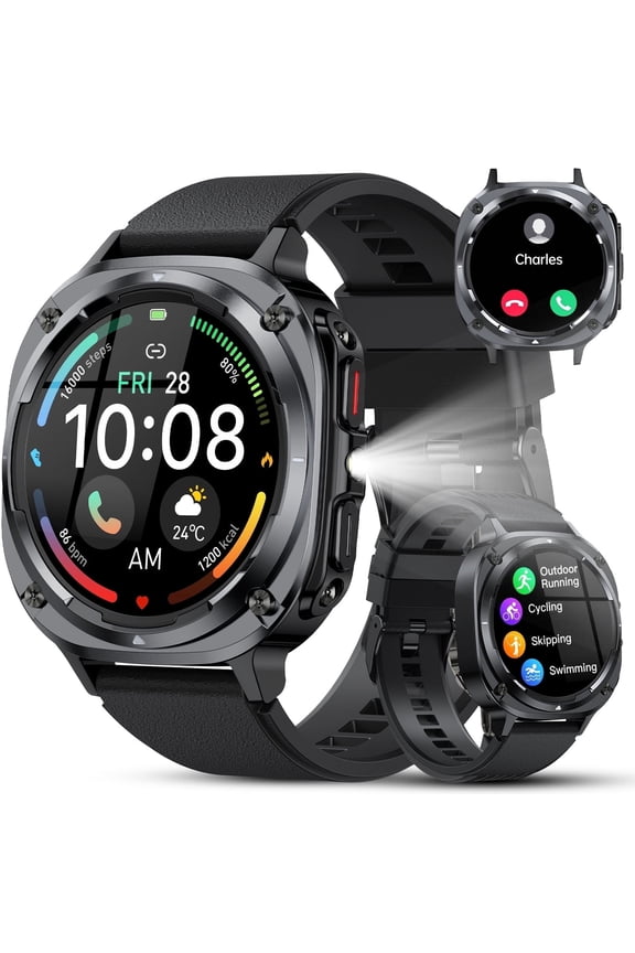 Military Smart Watch for Men Answer/Make Calls, 1.39" HD Fitness Tracker with Pedometer, 114+ Sports Mode Activity Trackers, IP68 Waterproof Outdoor Smartwatch Fits for iPhone and Android