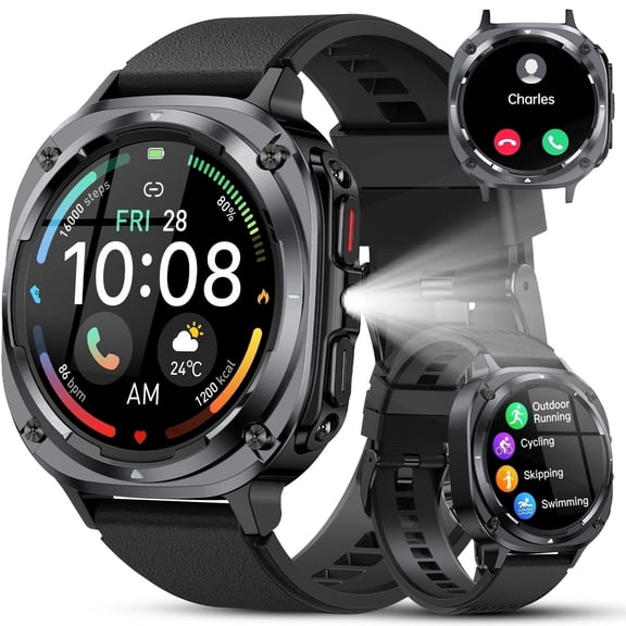 Military Smart Watch for Men Answer/Make Calls, 1.39" HD Fitness Tracker with Pedometer, 130+ Sports Mode Activity Trackers, IP68 Waterproof Outdoor Smartwatch Fits for iPhone and Android