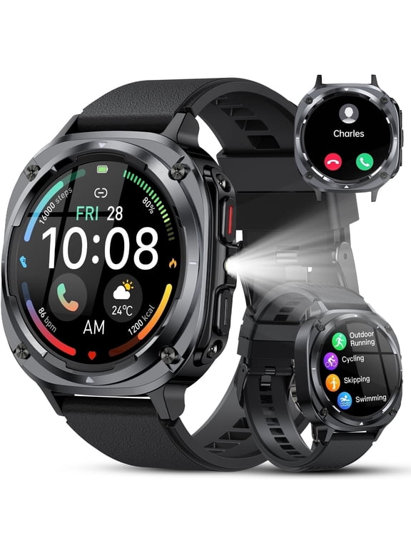 Military Smart Watch for Men Answer/Make Calls, 1.39" HD Fitness Tracker with Pedometer, 130+ Sports Mode Activity Trackers, IP68 Waterproof Outdoor Smartwatch Fits for iPhone and Android