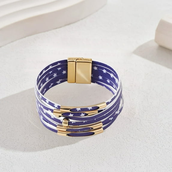 Smart Watch - Independence Day Flag Magnet Clasp Leather Bracelet Beaded Leather String Bracelet Brass Tube Bracelet Holiday Decoration