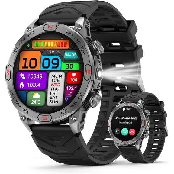 Smart Watch for Jitterbug Smart3 - AMOLED 1.43" Display with LED Flashlight, Outdoor Smartwatch with Compass/Altitude/Air Pressure, Waterproof Fitness Tracker Watch