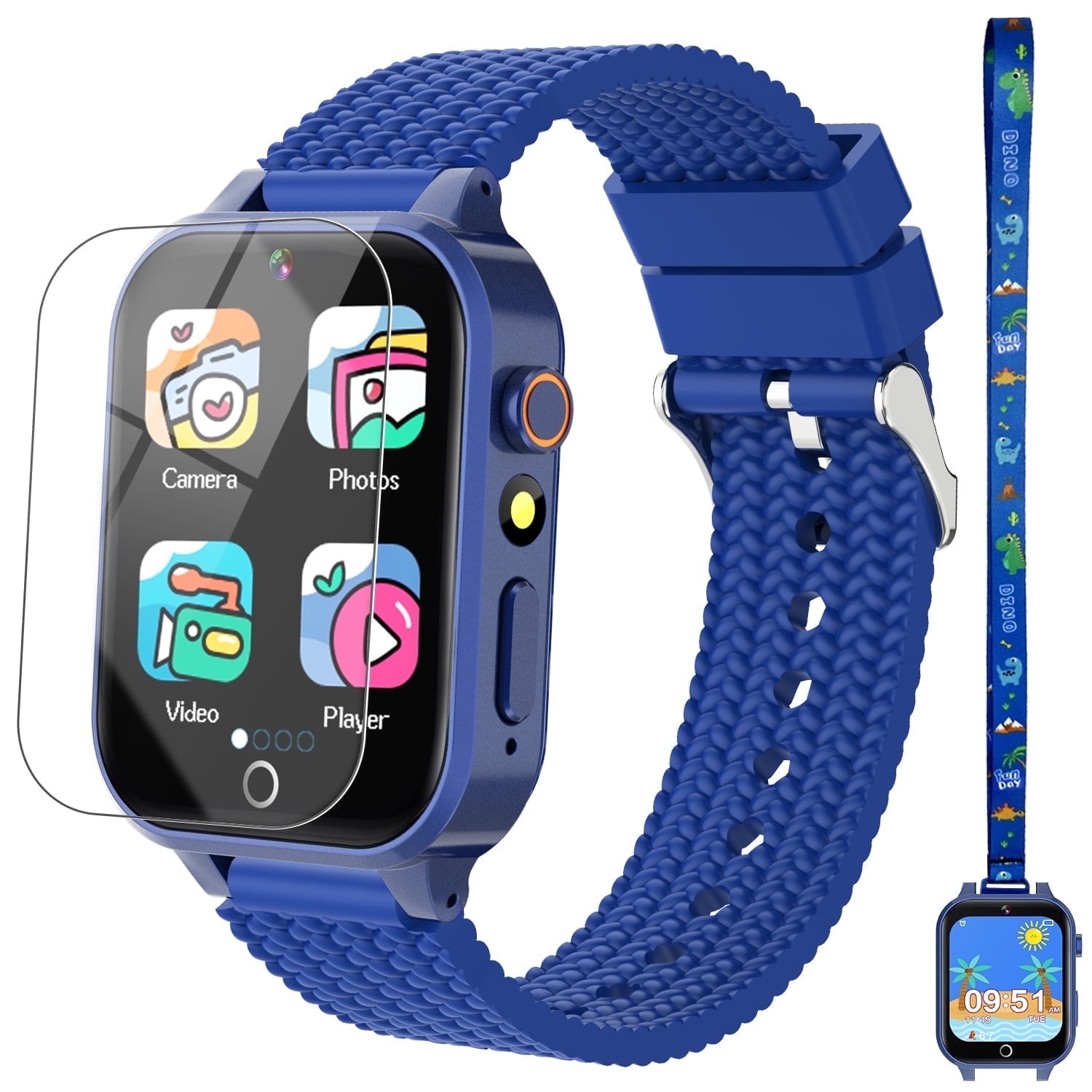 Smart Watch for Kids Boy Gift Ages 3-12, 2 Screen Protector, 26 Puzzle Games, HD Camera Video Music Player Touchscreen Pedometer, Educationtal Toy Brithday Gifts for Boy Ages 4 5 6 7 8 9 10(Blue)