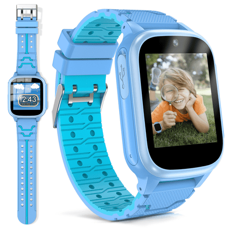 Smart Watch for Kids Boys Girls - Kids Smartwatch with 2 Cameras,15 Games,Video,Habit Tracker,Interactive Games Watch for Boys Girls,Christmas Gift for 3-10 Year Old (Blue)