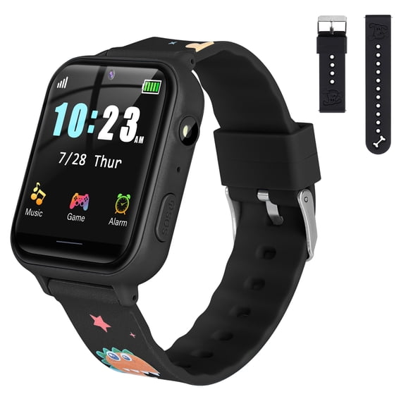 Smart Watch for Kids, Boys Girls Smartwatch with 10 Puzzle Games, Music Player, Pedometer, SOS Call, Camera, Alarm, Recorder, Calculator, Children Wristwatch for Birthday Gift (Black)