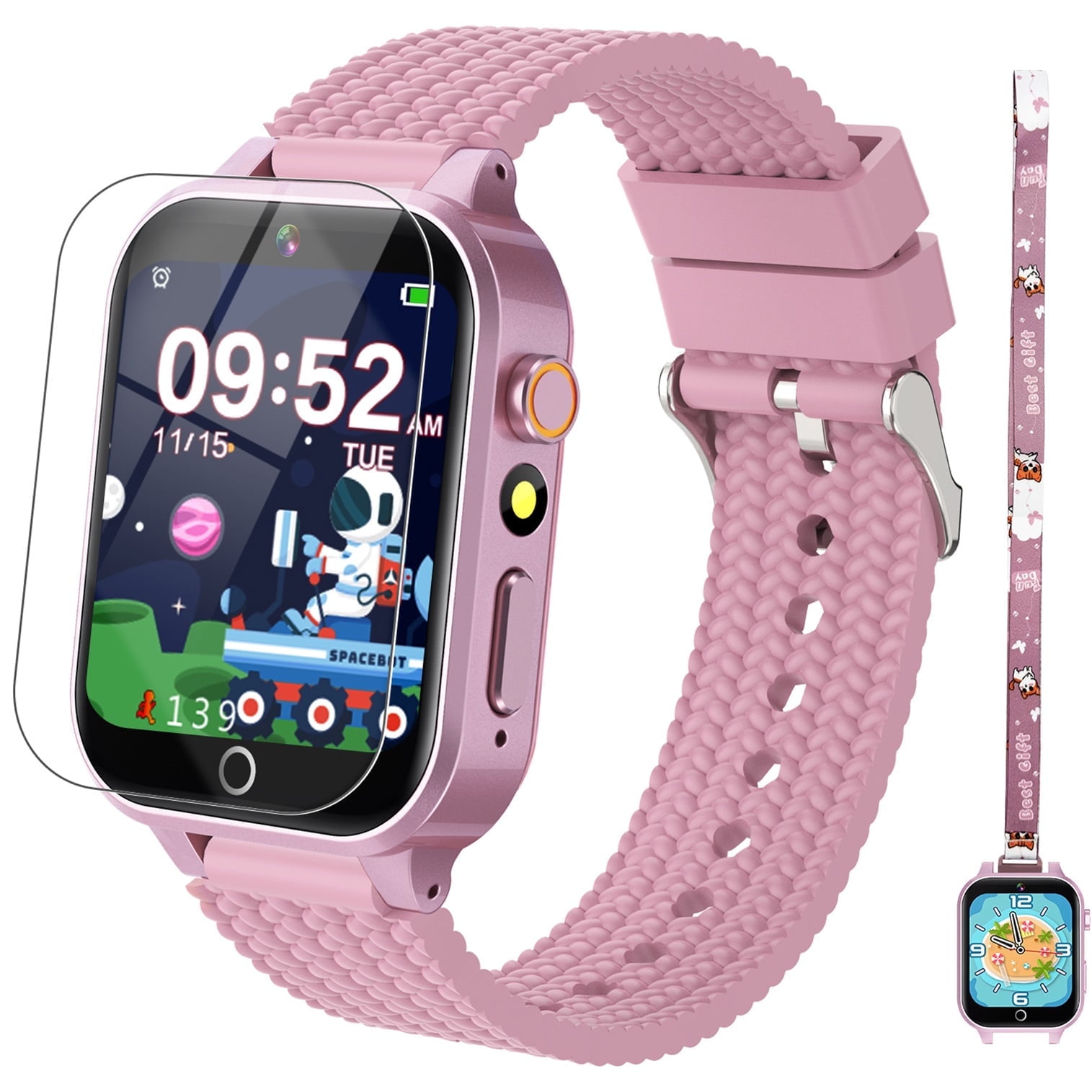 Smart Watch for Kids Girl Gift Ages 3-12, 2 Screen Protector, 26 Puzzle Games, HD Camera Video Music Player Touchscreen Pedometer, Educationtal Toy Brithday Gifts for Girl Ages 4 5 6 7 8 9 10(Pink)