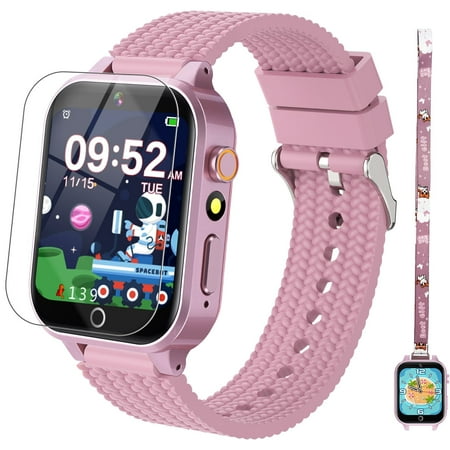 Smart Watch for Kids Girl Gift Ages 3-12, 2 Screen Protector, 26 Puzzle Games, HD Camera Video Music Player Touchscreen Pedometer, Educationtal Toy Brithday Gifts for Girl Ages 4 5 6 7 8 9 10(Pink)