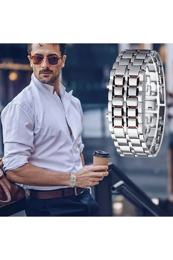 Smart Watch - LED Light Men's Metal Alloy Watch - Steel Strap Luminous Display Fashionable