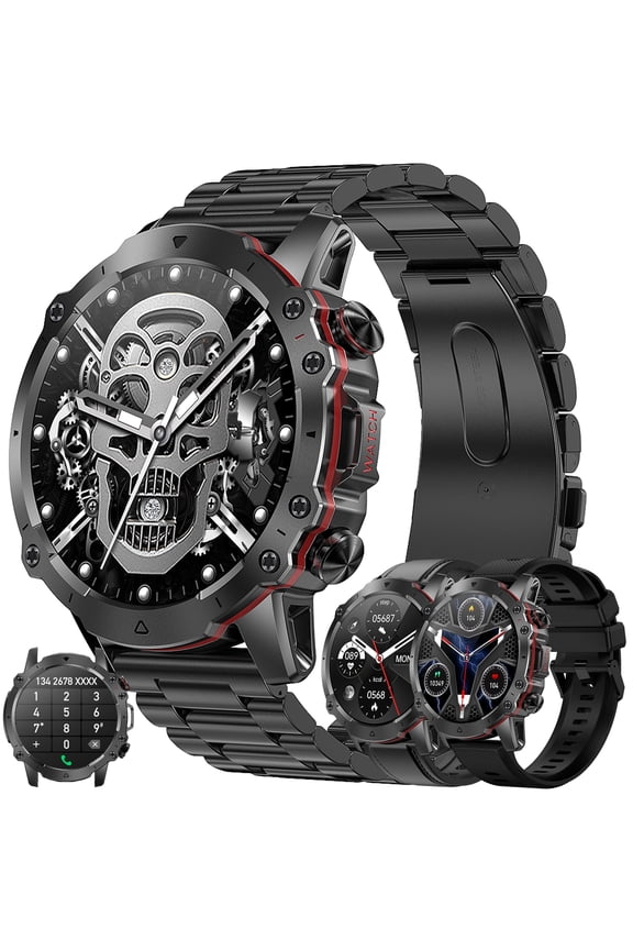 Smart Watch for Men, 1.43" HD Touchscreen, Bluetooth Calling (Answer/Make Calls), 100+ Sports Modes, 10-Day Standby, IP67 Waterproof, Fitness Tracker Compatible with Android & iPhone (3 Strap)