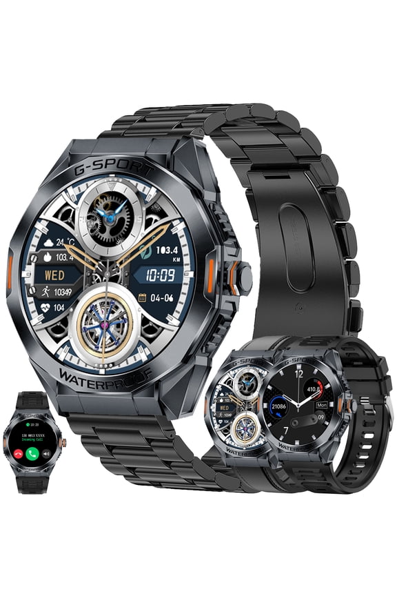 Smart Watch for Men, 1.46" HD Touchscreen, Bluetooth Calling (Answer/Make Calls), 100+ Sports Modes, 10-Day Standby, IP68 Waterproof, Fitness Tracker Compatible with Android & iPhone (3 Strap)
