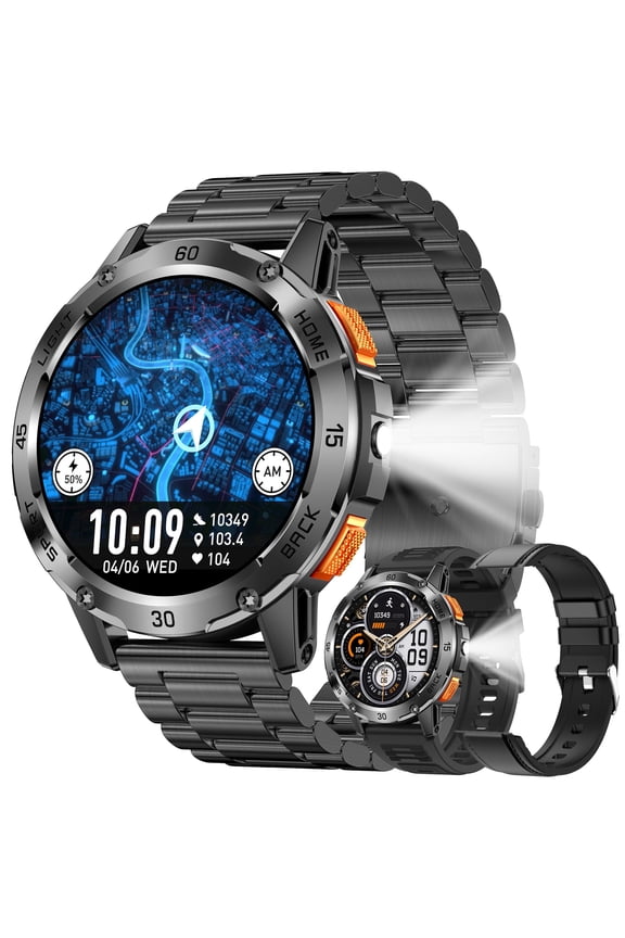 Smart Watch for Men, 1.53" HD Touchscreen, Bluetooth Calling (Answer/Make Calls), 100+ Sports Modes, 10-Day Standby, IP68 Waterproof, Fitness Tracker Compatible with Android & iPhone (3 Strap)