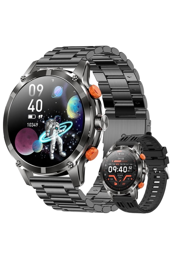 Smart Watch for Men, 1.70" HD Touchscreen, Bluetooth Calling (Answer/Make Calls), 100+ Sports Modes, 10-Day Standby, IP67 Waterproof, Fitness Tracker Compatible with Android & iPhone (2 Strap)