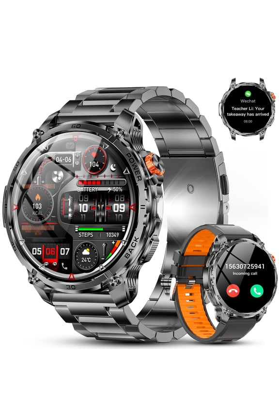 Smart Watch for Men, 1.75'' AMOLED Sport Smartwatch with 2 Straps, 120+ Sport Modes IP68 Waterproof Smart Watch, 100 Days Standby Time Bluetooth 5.4 Call(Answer/Make Calls) Smart Watch