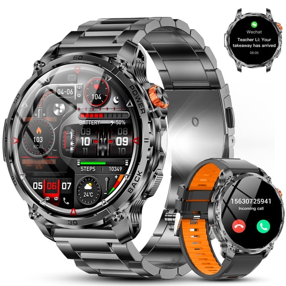 Smart Watch for Men, 1.75'' AMOLED Sport Smartwatch with 2 Straps, 120+ Sport Modes IP68 Waterproof Smart Watch, 100 Days Standby Time Bluetooth 5.4 Call(Answer/Make Calls) Smart Watch