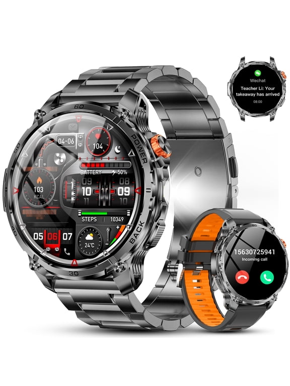 Smart Watch for Men, 1.75'' AMOLED Sport Smartwatch with 2 Straps, 120+ Sport Modes IP68 Waterproof Smart Watch, 100 Days Standby Time Bluetooth 5.4 Call(Answer/Make Calls) Smart Watch