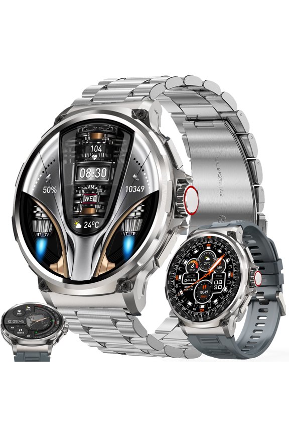Smart Watch for Men, 1.85" HD Touchscreen, Bluetooth Calling (Answer/Make Calls), 100+ Sports Modes, 10-Day Standby, IP68 Waterproof, Fitness Tracker Compatible with Android & iPhone (2 Strap)