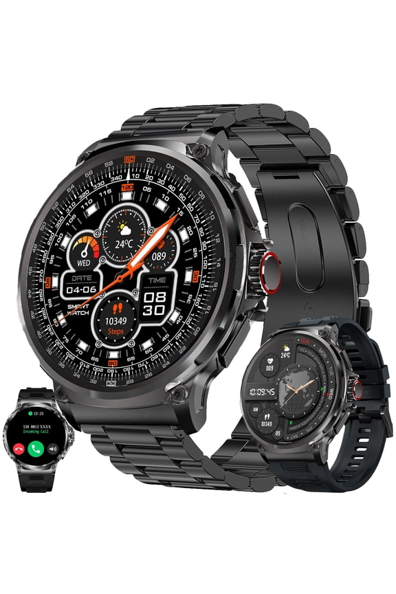Smart Watch for Men, 1.85" HD Touchscreen, Bluetooth Calling (Answer/Make Calls), 100+ Sports Modes, 10-Day Standby, IP68 Waterproof, Fitness Tracker Compatible with Android & iPhone (2 Strap)