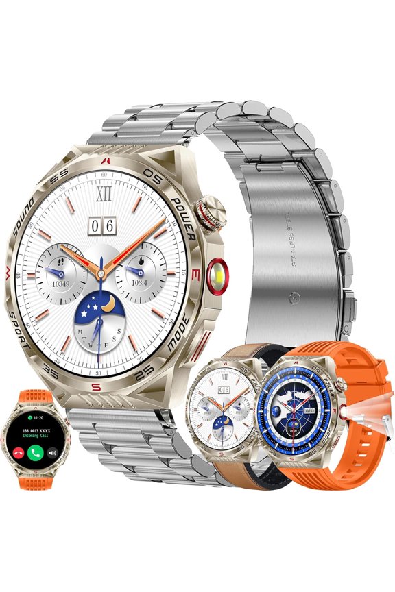 Smart Watch for Men,1.85" HD Touchscreen, Bluetooth Calling (Answer/Make Calls), 100+ Sports Modes, 10-Day Standby, IP68 Waterproof, Fitness Tracker Compatible with Android & iPhone (3 Strap)