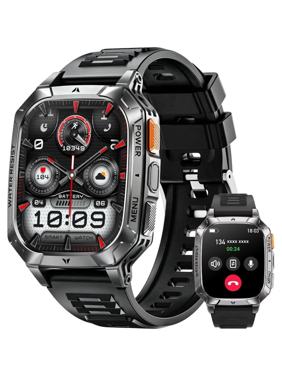 Smart Watch for Men, 2.01" HD 1400mAh Smart Watch Fits for Android and iPhone, Fitness Tracker, Military Smart Watch with 100 + Sports Modes, Bluetooth Call/Answer, IP68 Waterproof Smartwatch, Gifts
