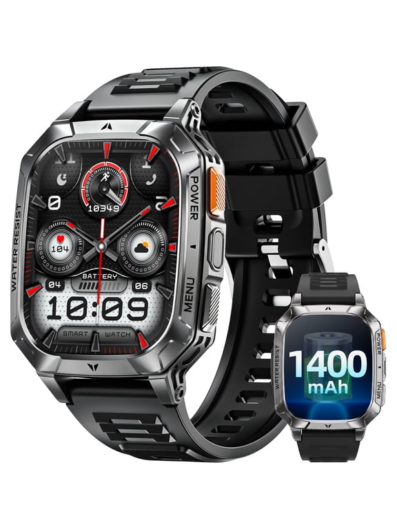 Smart Watch for Men, 2.01" HD 1400mAh Smart Watch Fits for Android and iPhone, Fitness Tracker, Military Smart Watch with 100 + Sports Modes, Bluetooth Call/Answer, IP68 Waterproof Smartwatch, Gifts