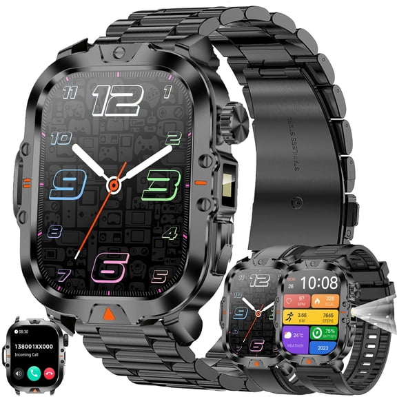Smart Watch for Men, 2.01" HD Touchscreen, Bluetooth Calling (Answer/Make Calls), 100  Sports Modes, 10-Day Standby, IP68 Waterproof, Fitness Tracker Compatible with Android & iPhone (3 Strap)