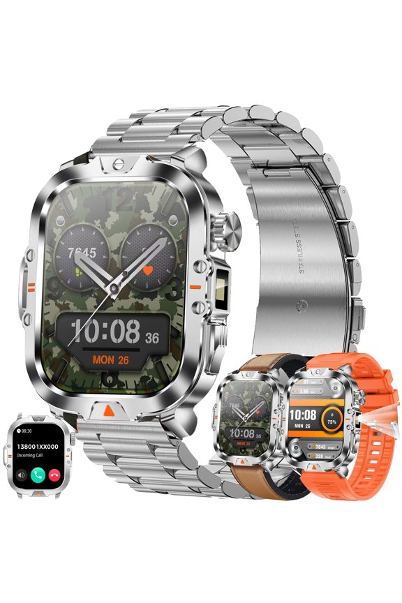 Smart Watch for Men, 2.01" HD Touchscreen, Bluetooth Calling (Answer/Make Calls), 100+ Sports Modes, 10-Day Standby, IP68 Waterproof, Fitness Tracker Compatible with Android & iPhone (3 Strap)