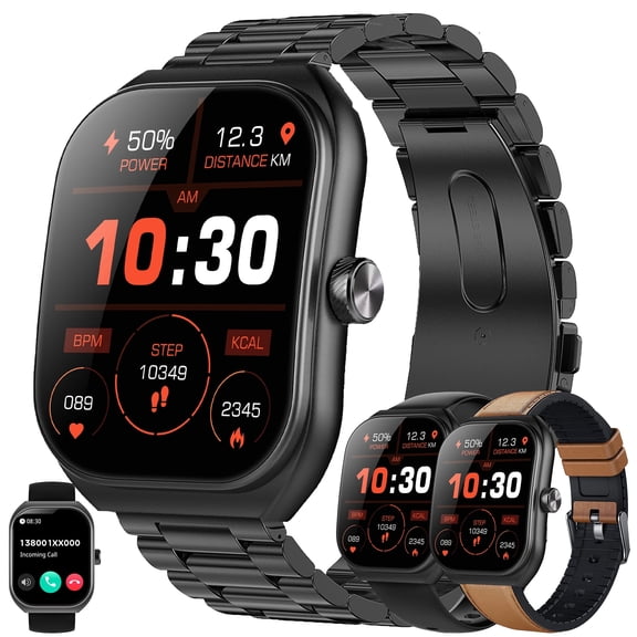Smart Watch for Men, 2.01" HD Touchscreen, Bluetooth Calling (Answer/Make Calls), 100  Sports Modes, 10-Day Standby, IP68 Waterproof, Fitness Tracker Compatible with Android & iPhone (3 Strap)