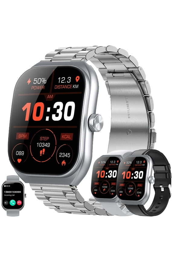 Smart Watch for Men, 2.01" HD Touchscreen, Bluetooth Calling (Answer/Make Calls), 100+ Sports Modes, 10-Day Standby, IP68 Waterproof, Fitness Tracker Compatible with Android & iPhone (3 Strap)