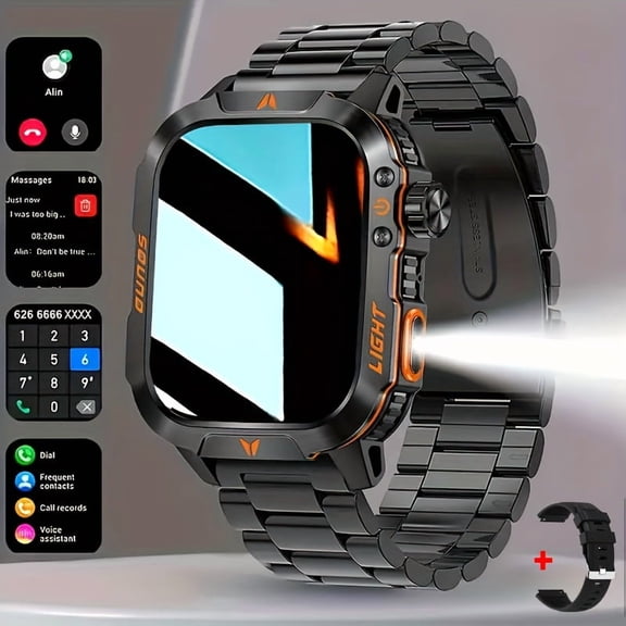 Smart Watch for Men & Women: Answer/Make Calls, 600mAh Fitness Tracker with LED Flashlight, Compass, Sleep Monitor, Waterproof Outdoor Sports Watch for Android