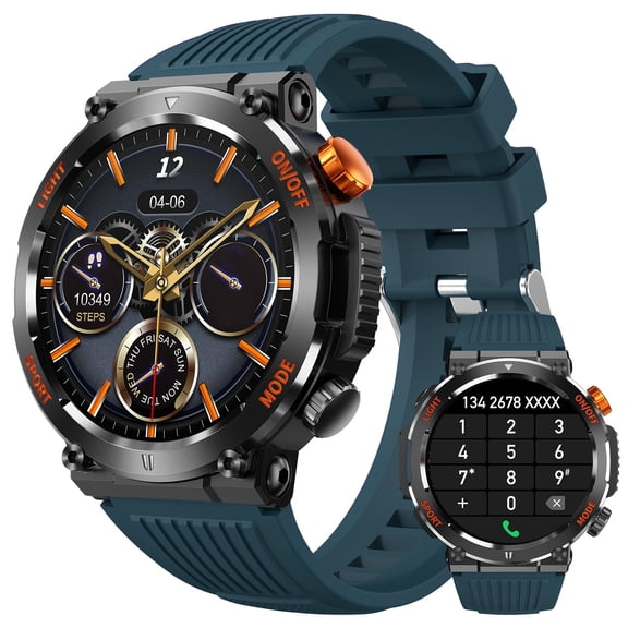 Smart Watch For Men (Answer/Make Call), Tactical Outdoor Sports Smartwatch With LED Flashlight Compass Pedometer Long Battery Life, Sleep Monitor Fitness Tracker Watches For iPhone & Android Phones