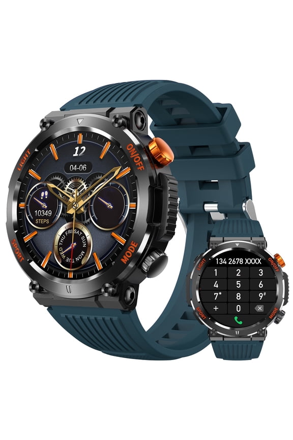 Smart Watch For Men (Answer/Make Call), Tactical Outdoor Sports Smartwatch With LED Flashlight Compass Pedometer Long Battery Life, Sleep Monitor Fitness Tracker Watches For iPhone & Android Phones