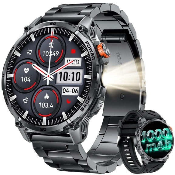 Smart Watch Men Fitness Tracker, 1.85" HD Touch Screen 1000mAh Battery Smartwatch Monitor IP68 Waterproof Bluetooth Digital Sport Android iOS(2 Bands)