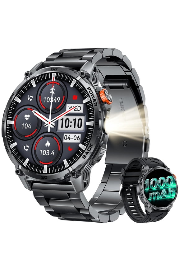 Smart Watch Men Fitness Tracker, 1.85" HD Touch Screen 1000mAh Battery Smartwatch Monitor IP68 Waterproof Bluetooth Digital Sport Android iOS(2 Bands)