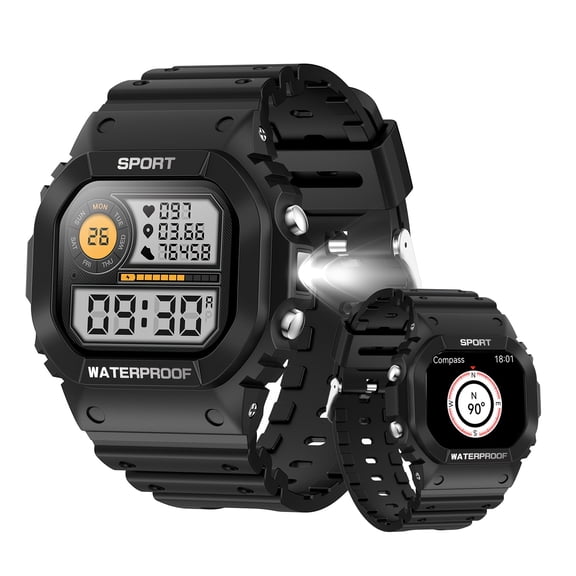 Men's Outdoor Smart Watch, LED Flashlight, SOS, Compass, Sleep Monitor, 100+ Sports Modes, Fitness Tracker, iOS Compatible, Camping Hiking Gift