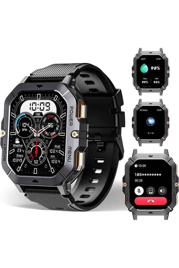 Smart Watch for Men, Waterproof Military Watch 2.02” HD Touchscreen Answer/Make Calls, Sport Fitness Activity Tracker with Heart Rate/Oxygen/Sleep Monitor/100+ Sports Modes