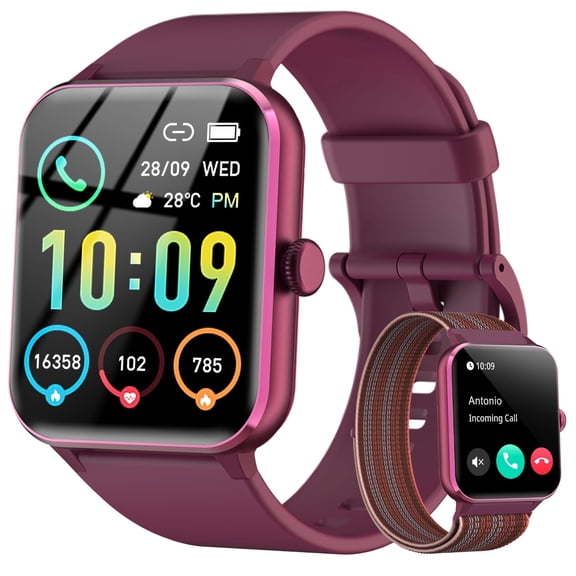 Smart Watch for Women Men, Bluetooth Calling Fitness Tracker, 1.85" HD Screen, AI Voice Assistant, 100+ Sports Modes, Compatible with Android iPhone (Burgundy)