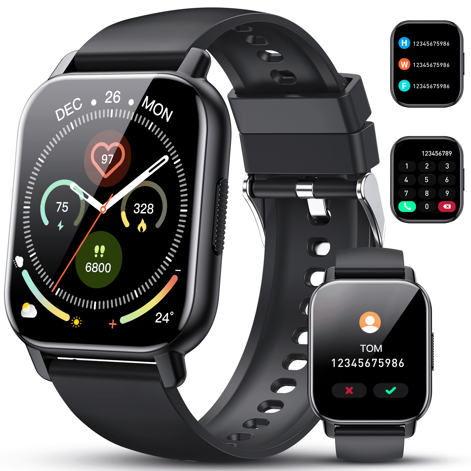 Smart Watch for Men Women, 1.85 Smartwatch (Answer/Make Calls), 112 Sports Modes Fitness Watch, IP68 Waterproof Watches Heart Rate/Sleep Monitor, Pedometer, Activity Tracker for Android iOS, Black