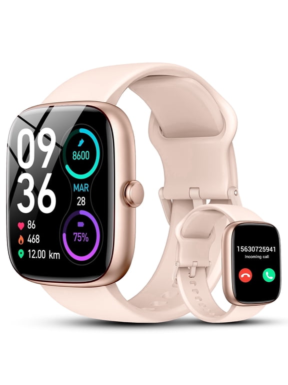 Smart Watch for Men Women, 1.85" Smartwatch with Bluetooth Call, Fitness Tracker, 100+ Sports Modes, IP68 Waterproof Smart Watch Compatible with Android iOS, for Gift Pink