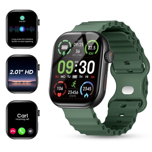 Smart Watch for Men Women, 2.01" HD Touch Screen Fitness Tracker with Bluetooth Calling, Heart Rate & Sleep Monitor, 100+ Sports Modes, Smart Notifications, IP68 Waterproof, 2 Straps Included, Black