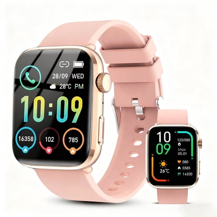 Smartwatch for Men Women, 1.85" HD Screen Smart Watch with Bluetooth Answer/Make Calls Fits for Android and iOS, 100+ Sport Modes/Message Reminder, IP68 Waterproof Fitness Tracker for Gift, Pink