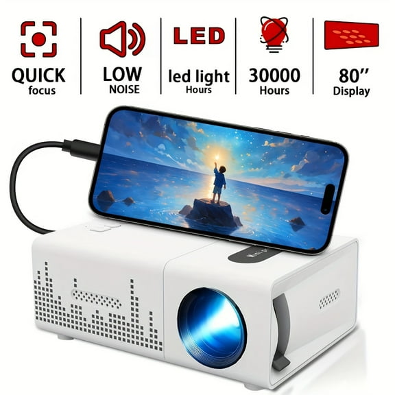 2025 New Mini Home Theater HD Projector, American Plug, Remote Control, Support Smartphone Screen Sharing, Compatible with Smartphone/USB Interface, for Indoor, Office Use